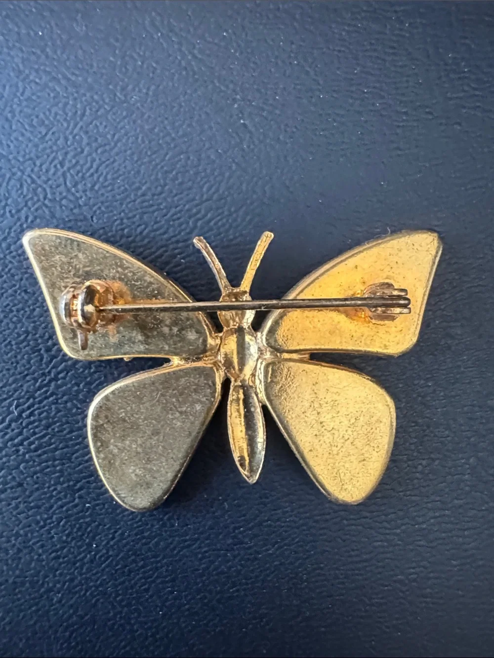 VTG Petit Point Blue Butterfly Brooch Pin - Unsigned Mid-Century Art
